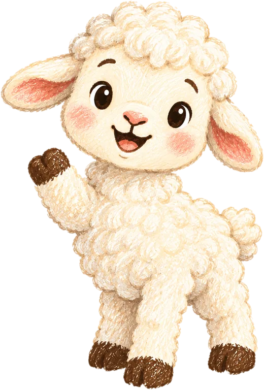 Pip the lamb, waving hello.
